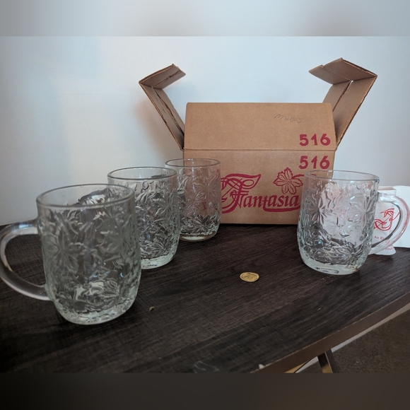 Princess House Fantasia Clear Glass Mug Set Of 4 - Picture 1 of 14